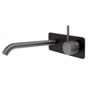 Kaya Up Wall Basin/Bath Mixer Set, Gun Metal, Matte Black Square Plate, 200mm Outlet